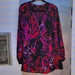 Lane Bryant Women's Plus Size 22/24 3x Purple Red Satiny Long Sleeve Blouse